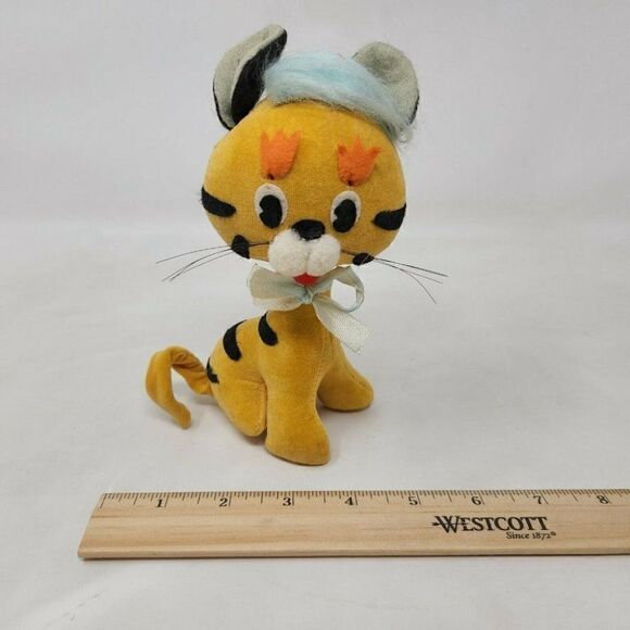VINTAGE MADE IN JAPAN PLUSH PRIZE TIGER CAT PIG TAIL ANIMAL TOY DOLL FELT EYES - Picture 2 of 7